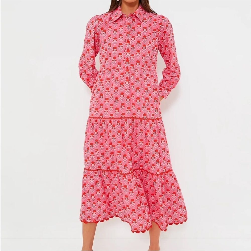 Pink City Prints Gina Block Print Cotton Midi Dress Bubblegum Marigold Small